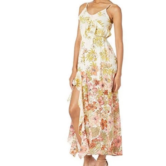 Billabong Floral High Low Dress Maxi Spaghetti Straps Boho Vacation Cotton Lined - Picture 14 of 14